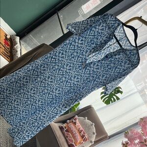 Blue Ikat Print Shirt Dress